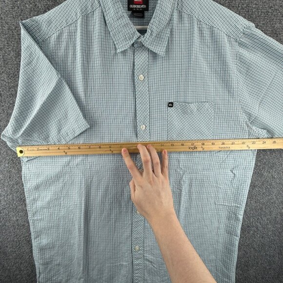 Quiksilver Black Blue XL Short Sleeve Check Rayon Polyester Streetwear Shirt Men - Picture 5 of 11